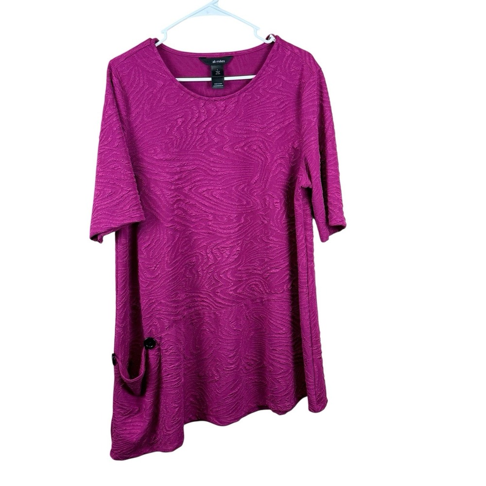 Ali Miles Pink Texture Artisan Stretch Tunic Crinkle Size Large Asymmetric